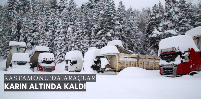 Kastamonu'da Araçlar 1,5 Metreye Yaklaşan Karın Altında Kaldı