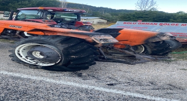 Bolu'da saman balyaları yüklü traktörde çıkan yangın söndürüldü