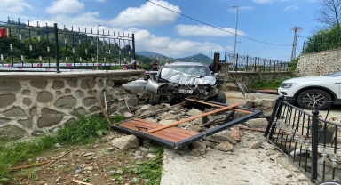 Rize'de bahçe kapısına çarpan kamyonetteki 2 kişi yaralandı