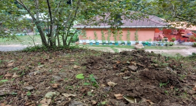 Salıpazarı ilçesinde tepeden yuvarlanan kaya parçası bir evin yakınına düştü