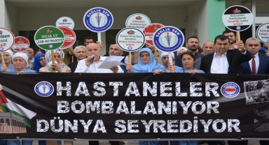 Giresun'da sağlıkçılar İsrail'in Filistin'e yönelik saldırılarını kınadı