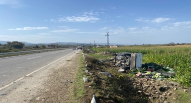 Samsun'da devrilen sebze yüklü kamyonetin sürücüsü yaralandı