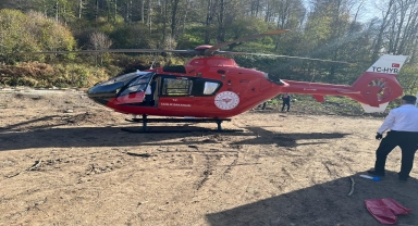 Samsun'da hava ambulansı kestane toplarken uçuruma düşerek yaralanan kişi için havalandı