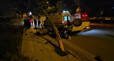 Çorum'da ağaca çarparak devrilen otomobilin sürücüsü yaralandı