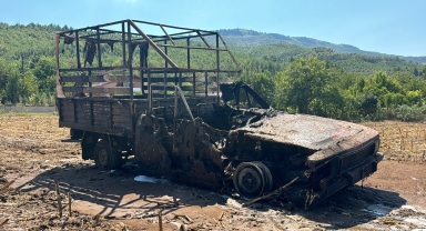Karabük'te park halindeki kamyonet yandı