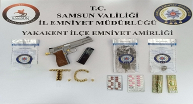 Yakakent'te tabanca, mühimmat ve uyuşturucu madde ele geçirildi