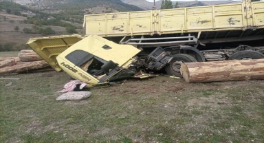 Giresun'da tomruk yüklü kamyon devrildi