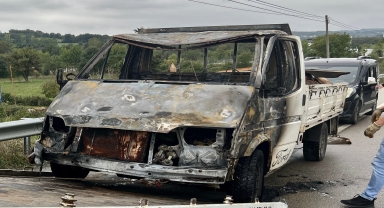 Sinop'ta seyir halindeki kamyonet yandı