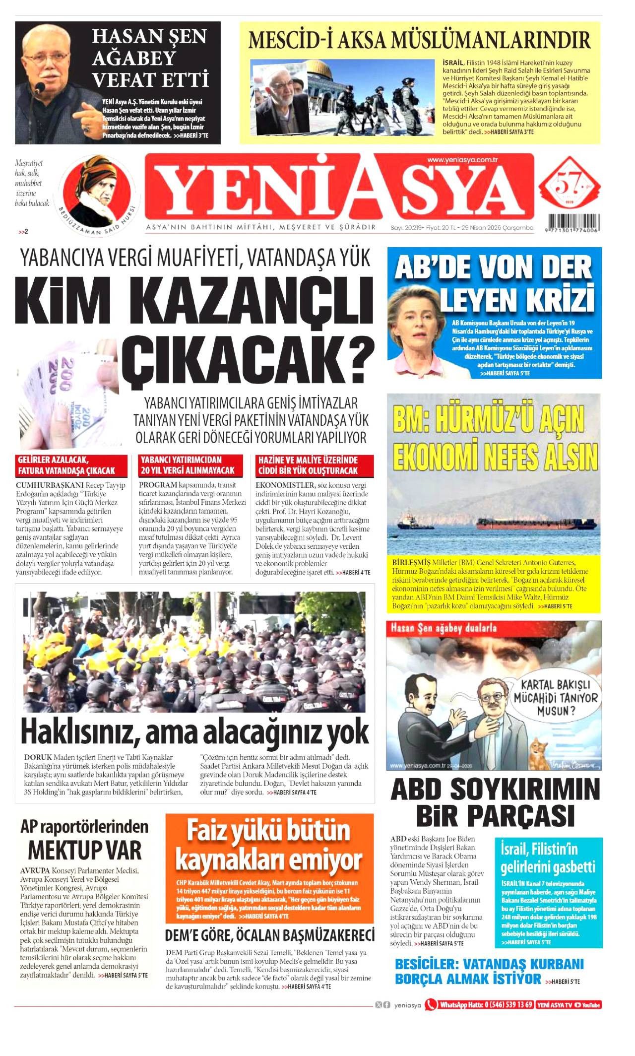 Yeni Asya Gazetesi Gazete Manşeti